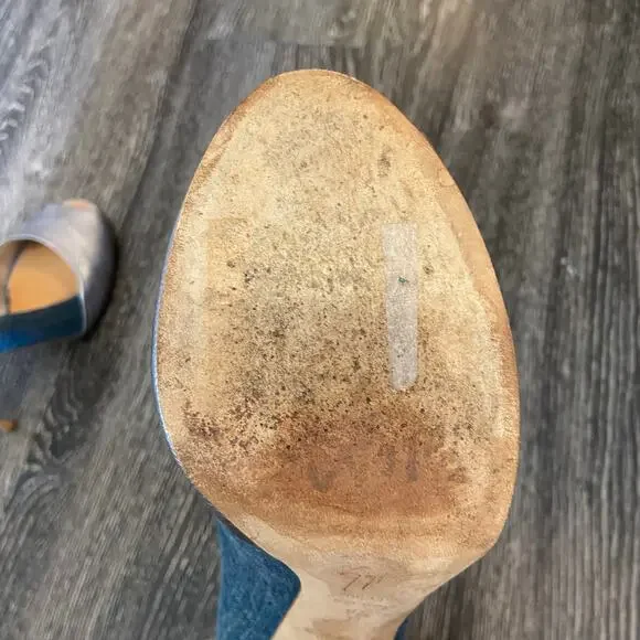 Giuseppe Zandotti Women's Size 9.5 Blue Denim & Silver Koka Peep Toe High Heels - Picture 6 of 14